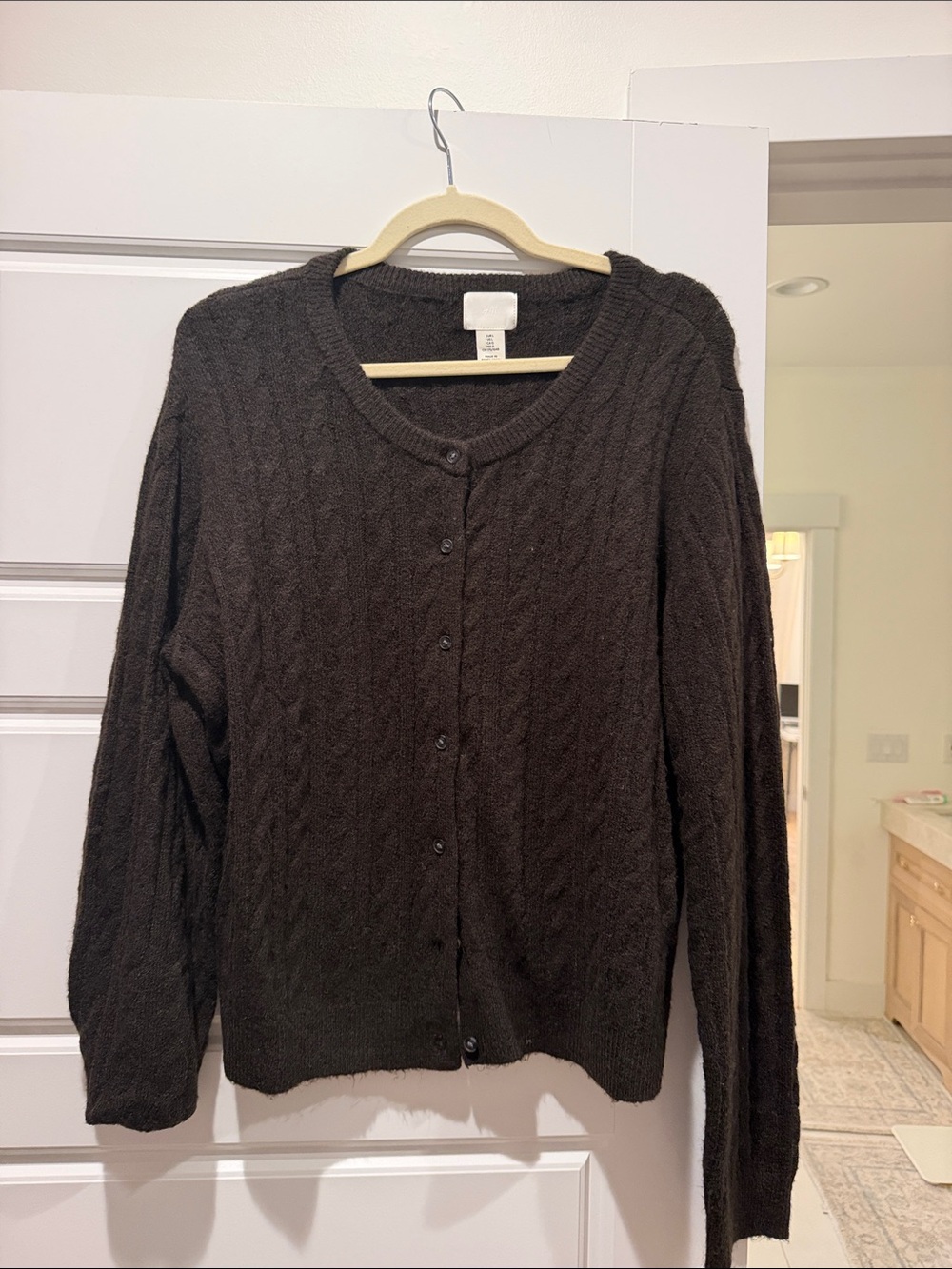 H&M Dark Brown Cable-Knit Button-Front Cardigan
